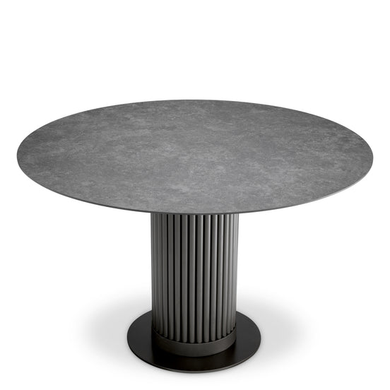 Masă dining de exterior Volterra, rotundă, finisaj bronz, ceramică gri