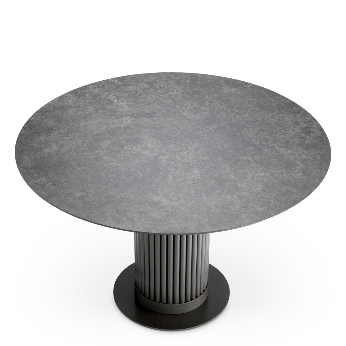 Masă dining de exterior Volterra, rotundă, finisaj bronz, ceramică gri