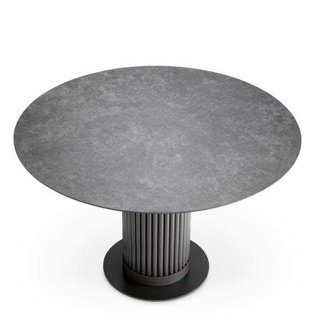 Masă dining de exterior Volterra, rotundă, finisaj bronz, ceramică gri