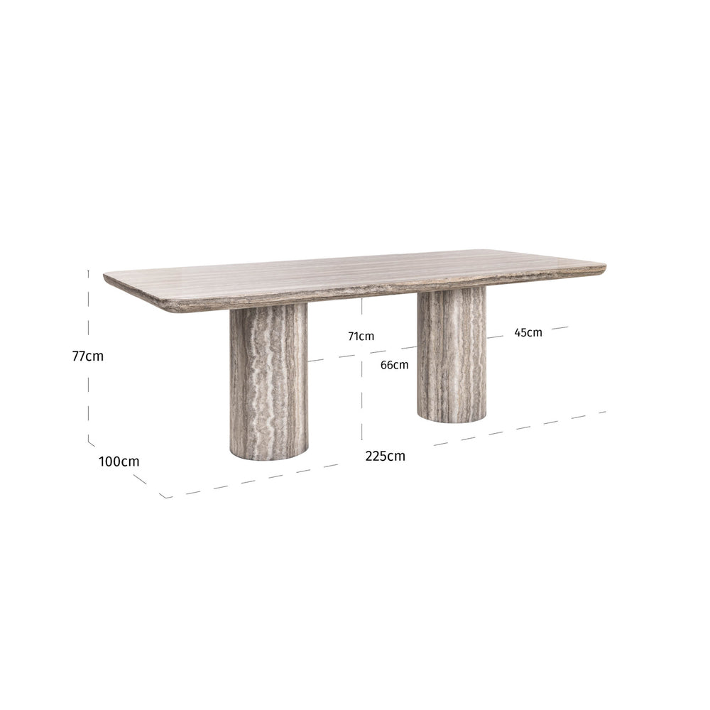 Masă dining Dulce, gri, 225 cm (denizly) – desen tehnic cu dimensiuni