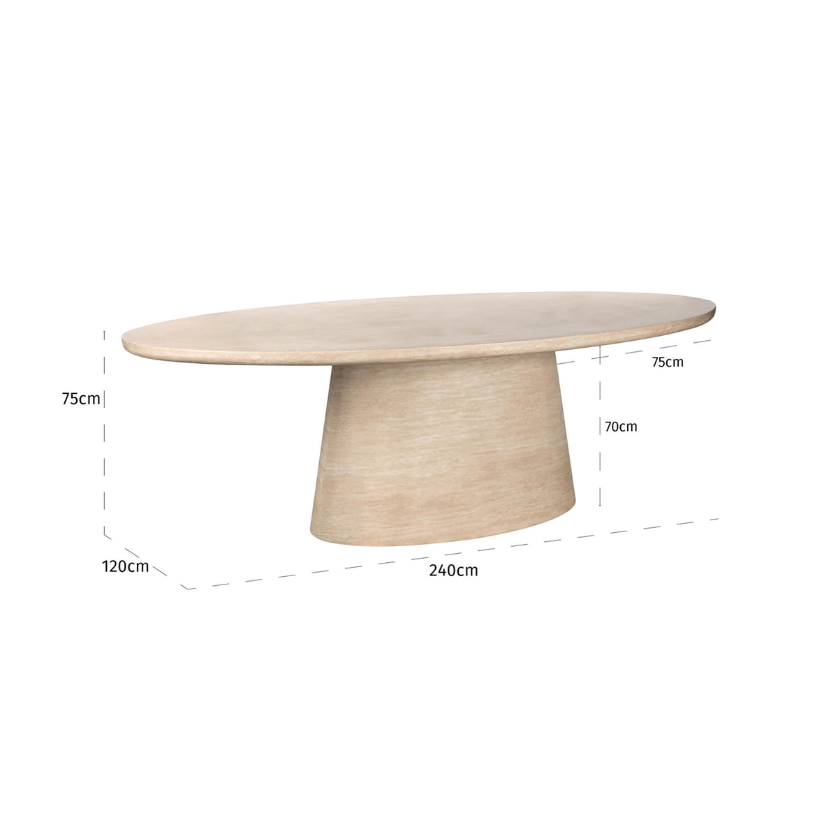 Masă dining Fictus, bej, 240 cm – desen tehnic cu dimensiuni