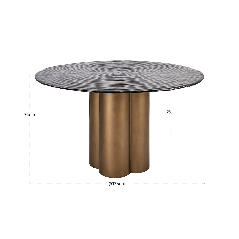 Masă dining Glastonburry, auriu antichizat, Ø 135 cm – desen tehnic cu dimensiuni