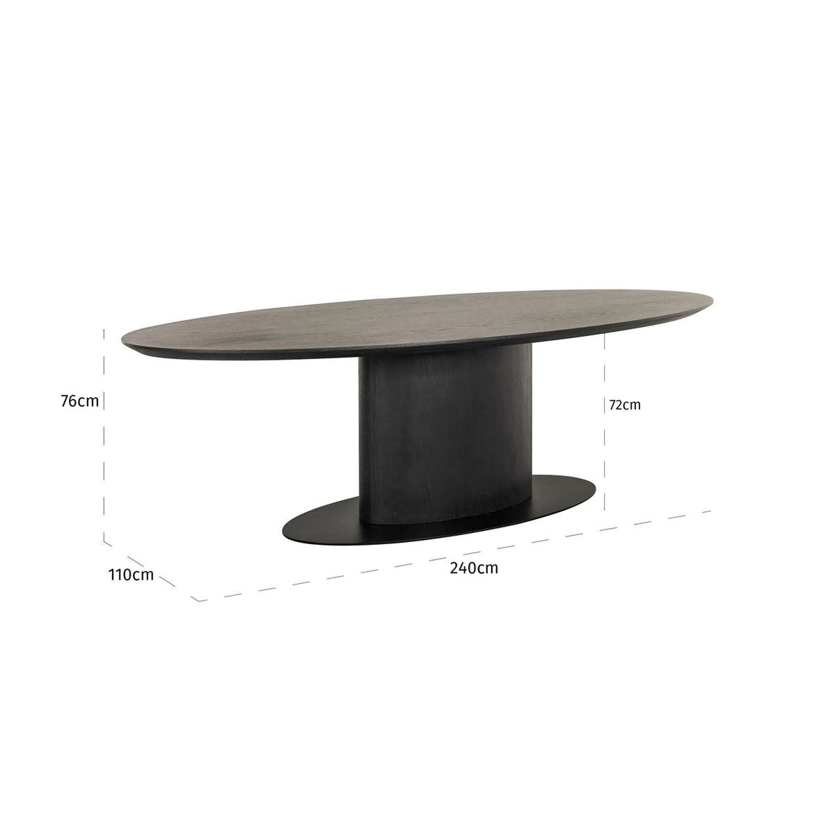 Masă dining Gordon, dark coffee, 240 cm – desen tehnic cu dimensiuni