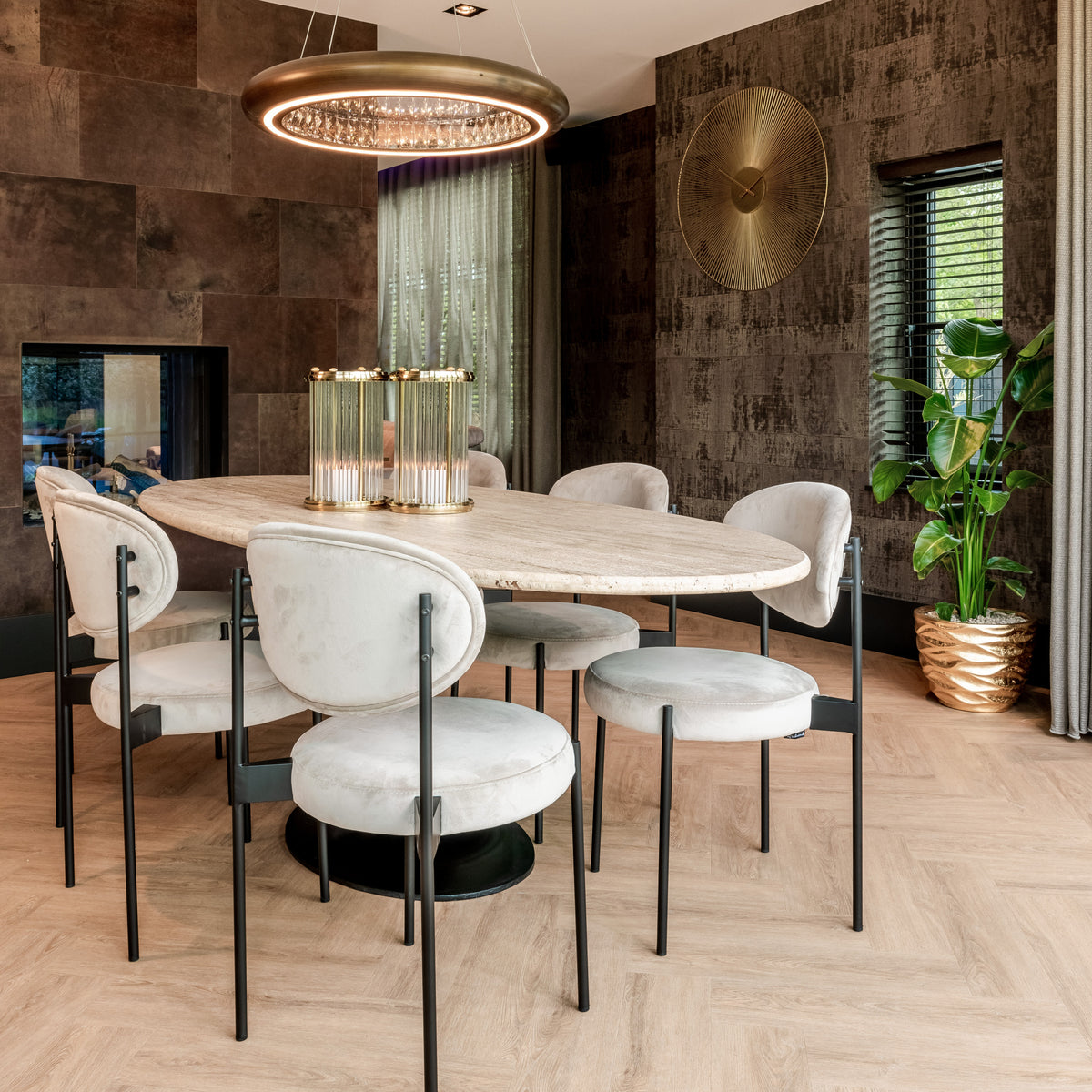 Masă dining Hampton, negru, oval, 230 cm – ambient
