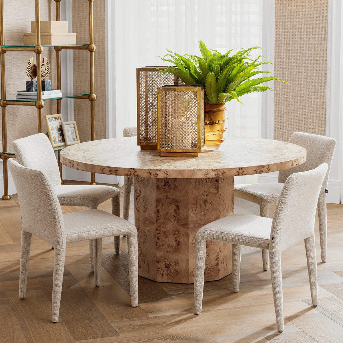 Masă dining Kingsgrove, furnir de mappa burl maro deschis