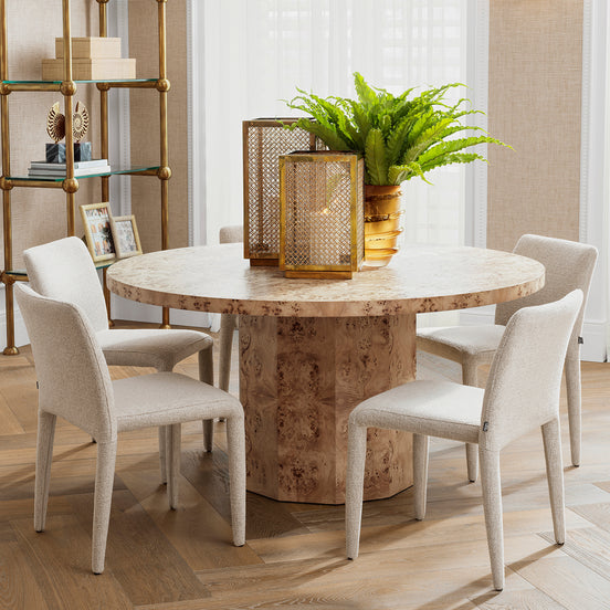 Masă dining Kingsgrove, furnir de mappa burl maro deschis