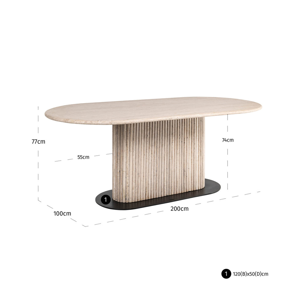 Masă dining La Cantera, bej, 200 cm – desen tehnic cu dimensiuni