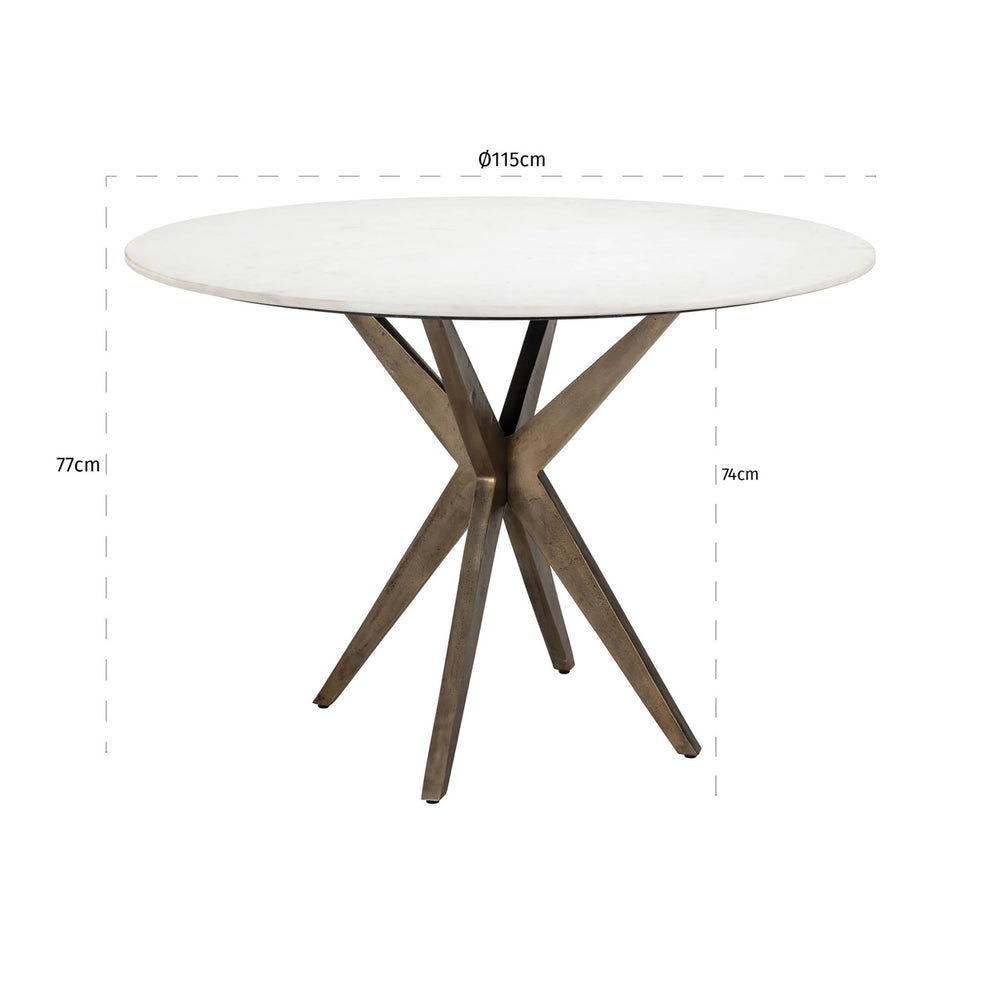Masă dining Maisy, alb, Ø 114 cm – desen tehnic cu dimensiuni