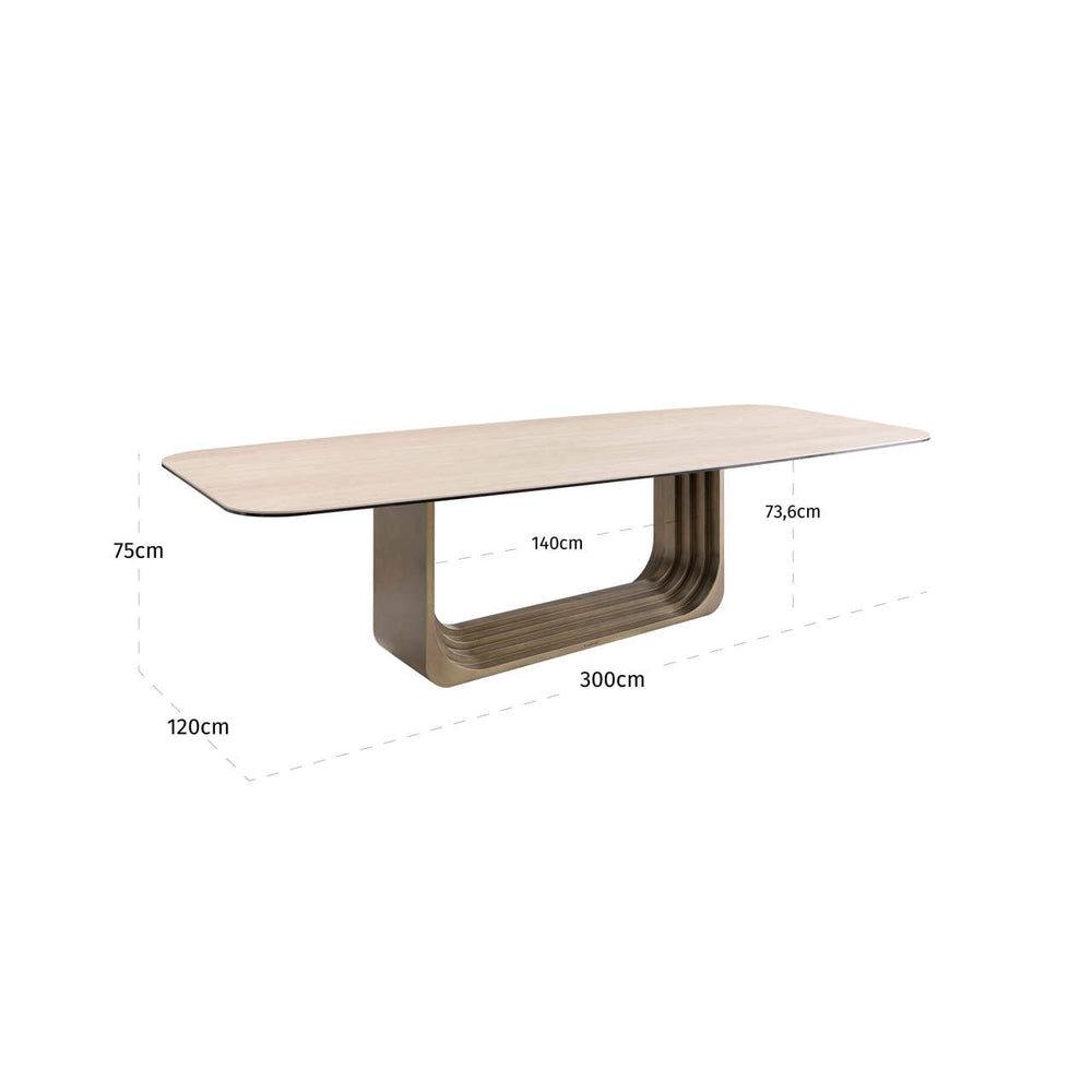Masă dining Maxfield, bej, 300 cm – desen tehnic cu dimensiuni