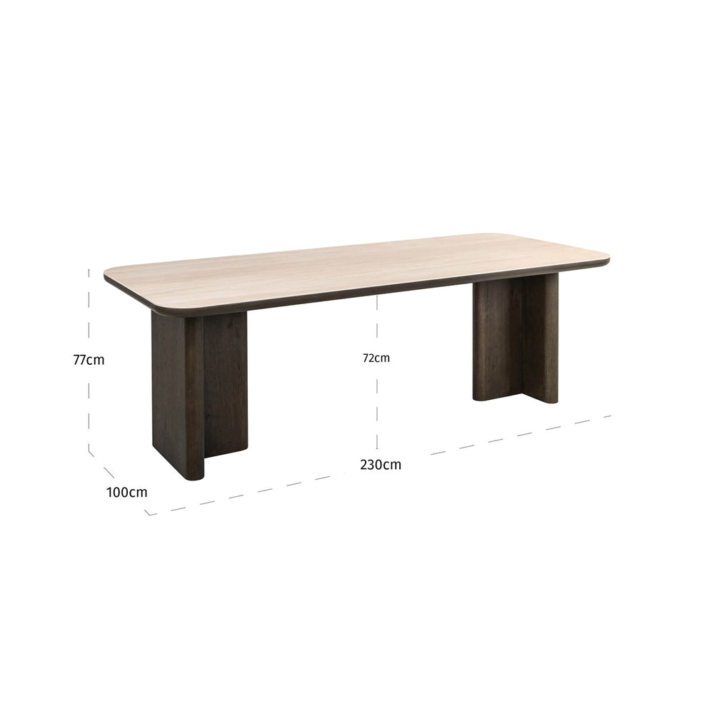 Masă dining Nando, maro, 230 cm – desen tehnic cu dimensiuni
