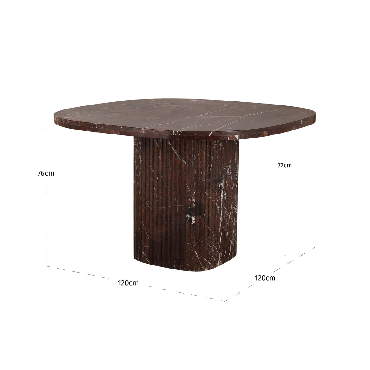 Masă dining Orchid, burgund – desen tehnic cu dimensiuni