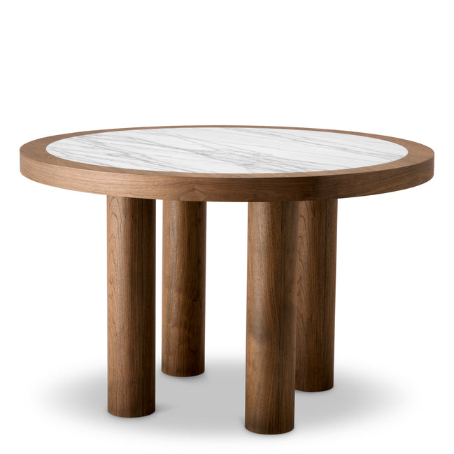 Masă dining Presedio, furnir de nuc, marmură Bianco Lilac
