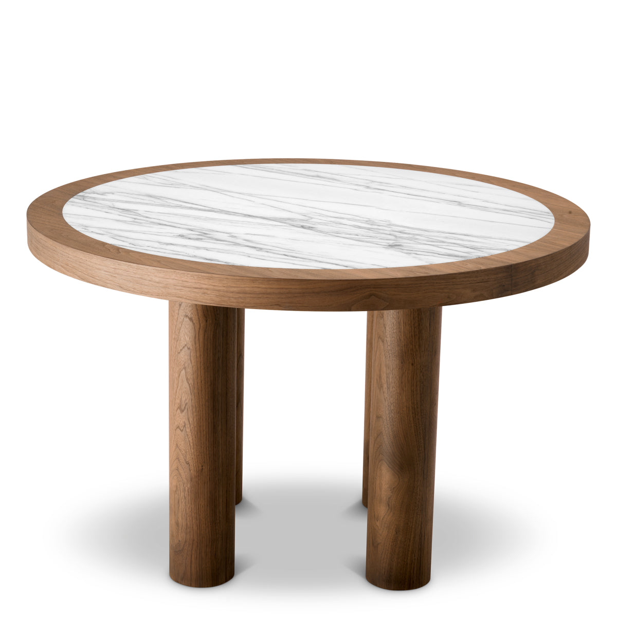Masă dining Presedio, furnir de nuc, marmură Bianco Lilac