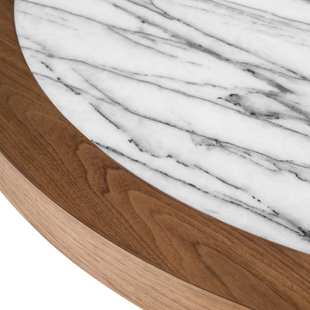Masă dining Presedio, furnir de nuc, marmură Bianco Lilac