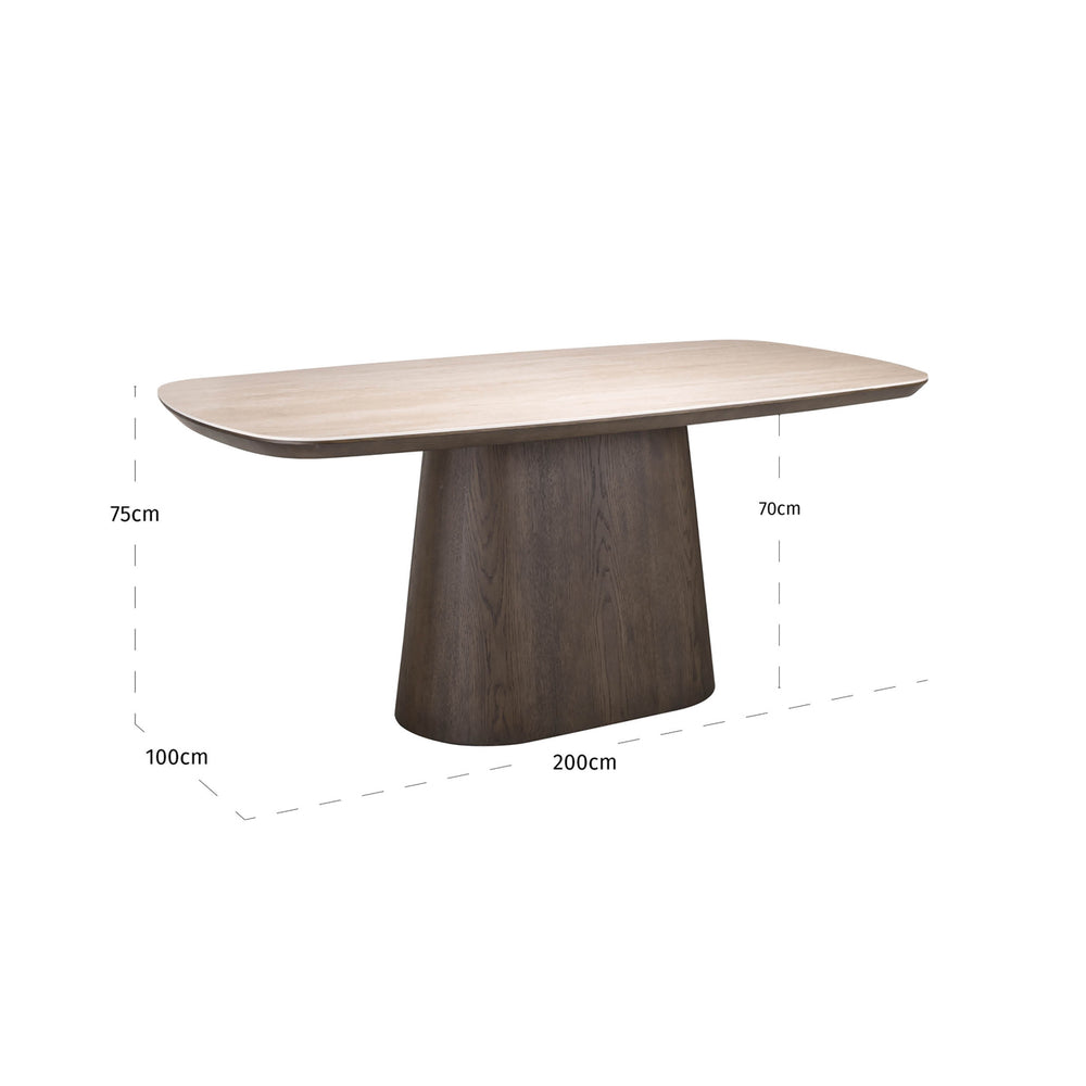 Masă dining Ritz, maro, 200 cm – desen tehnic cu dimensiuni