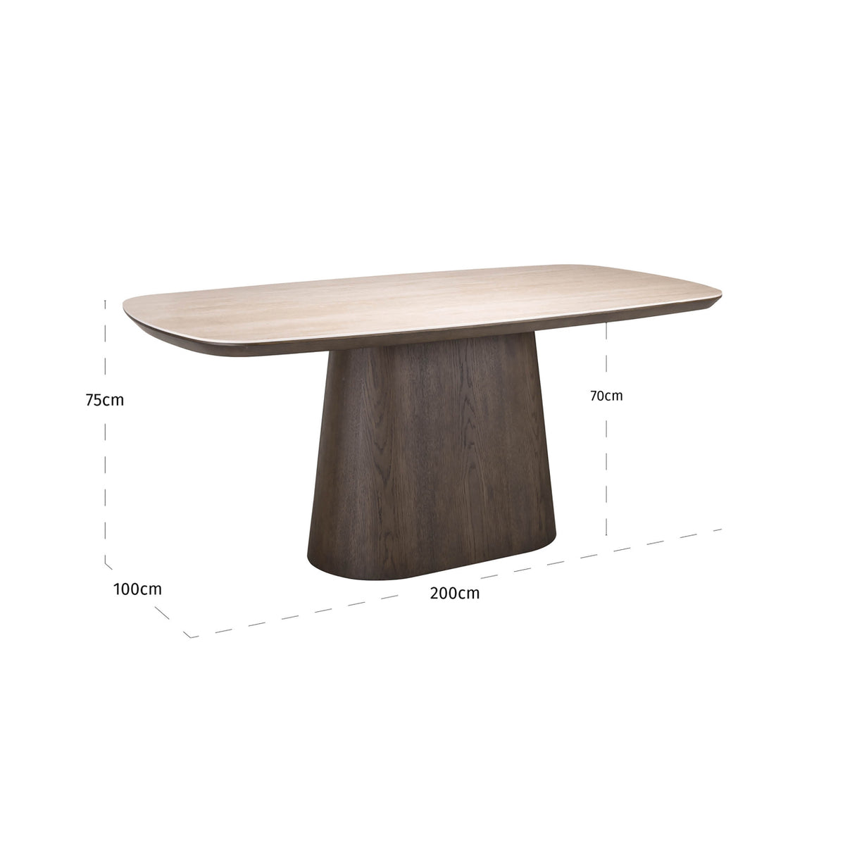 Masă dining Ritz, maro, 200 cm – desen tehnic cu dimensiuni