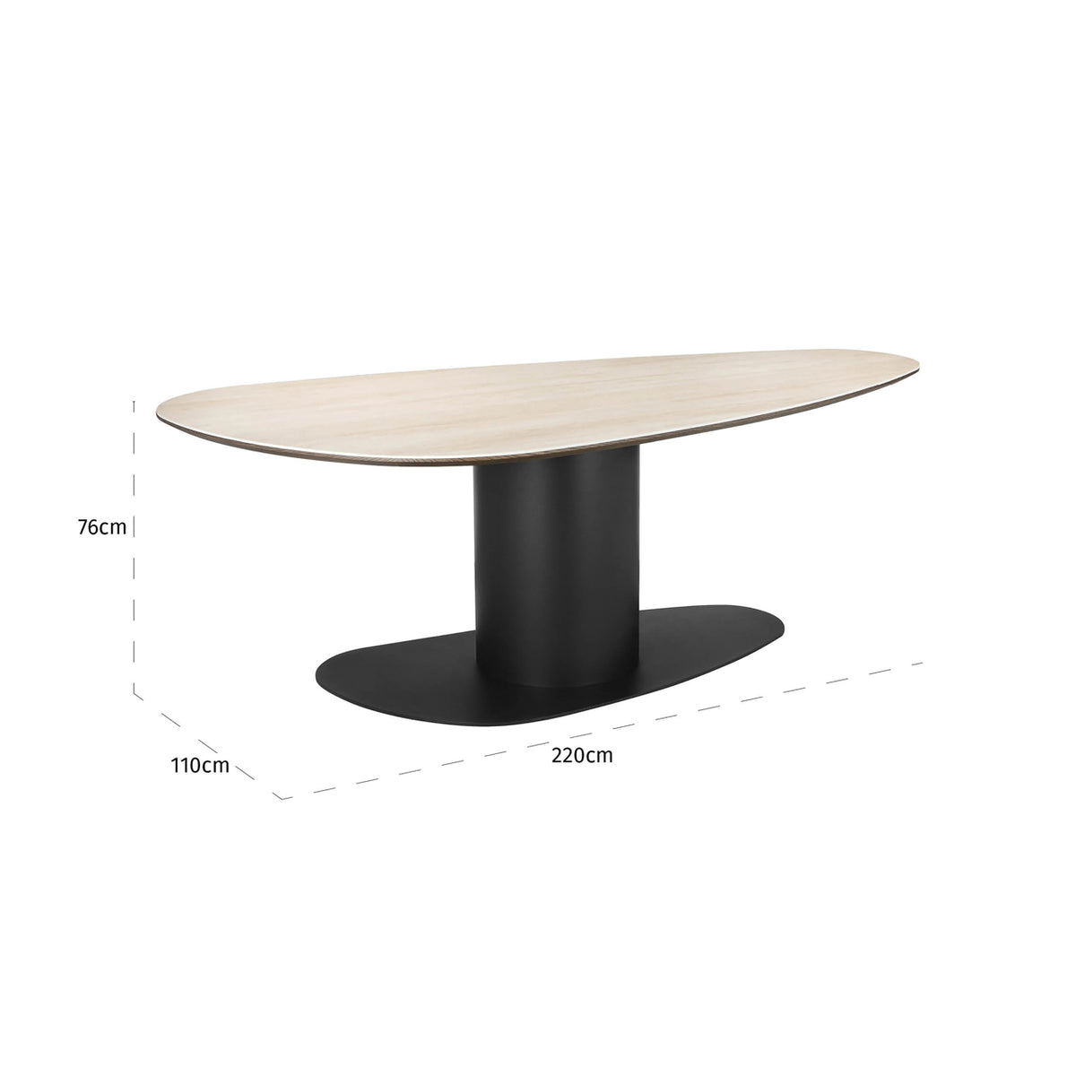 Masă dining Ritz, negru – desen tehnic cu dimensiuni