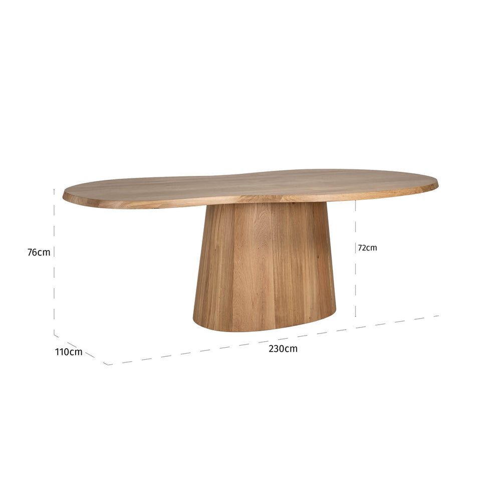 Masă dining Riva, stejar natural, 230 cm – desen tehnic cu dimensiuni