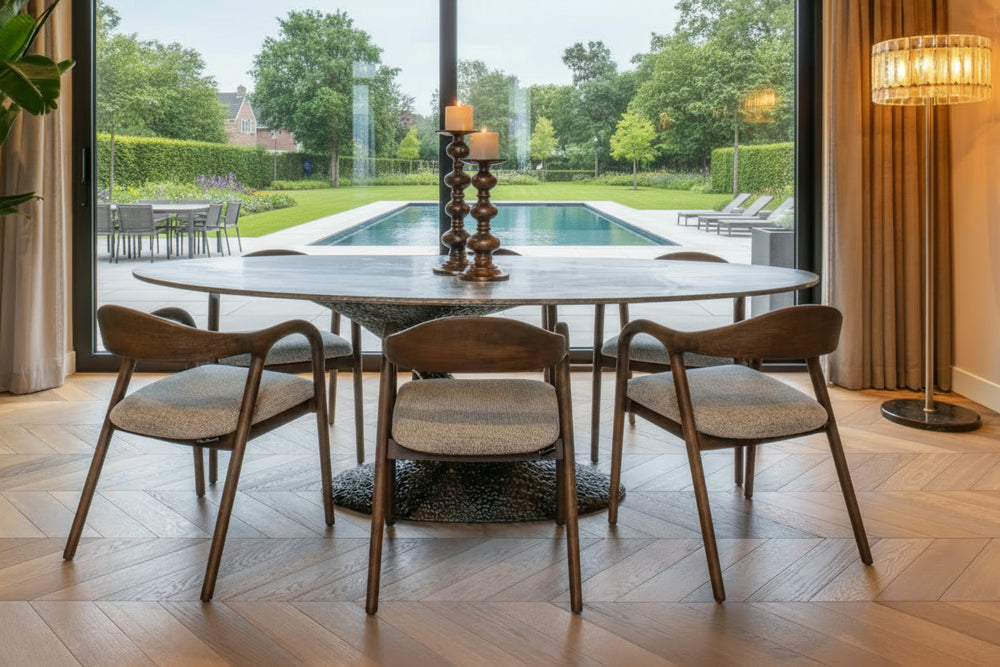 Masă dining Russo, maro frasin, ovală, 235 cm – ambient