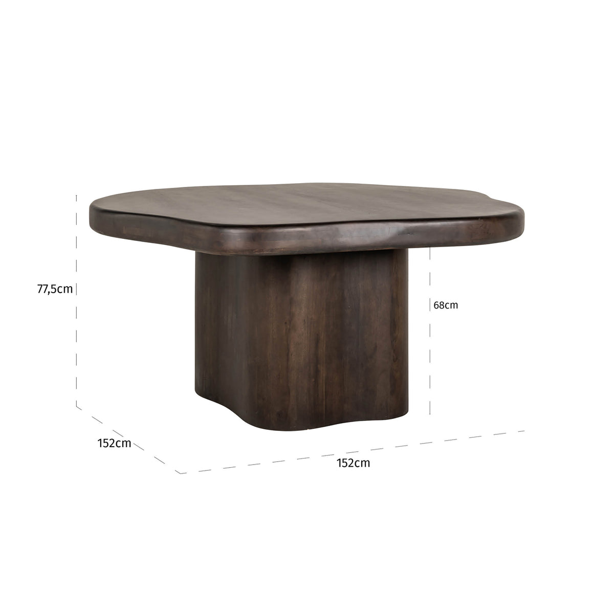 Masă dining Sherman, maro închis, 150 cm – desen tehnic cu dimensiuni
