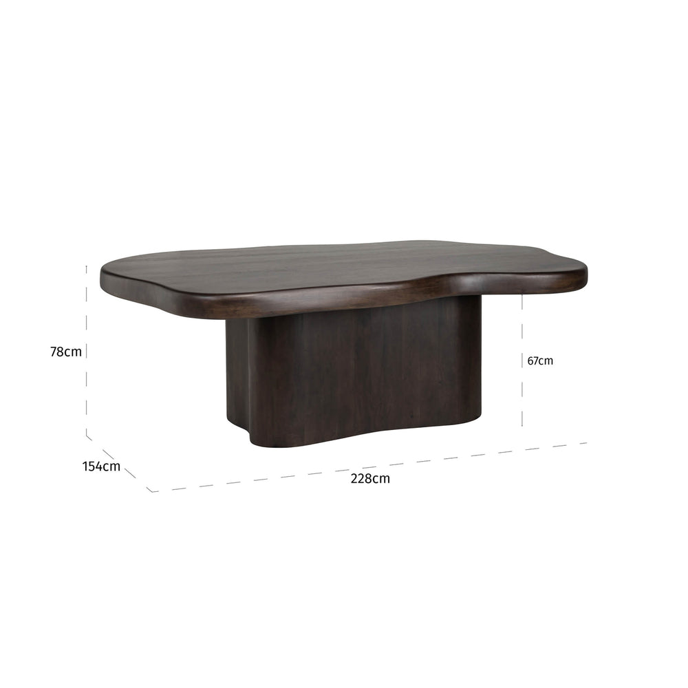 Masă dining Sherman, maro închis, 230 x 139 cm – desen tehnic cu dimensiuni