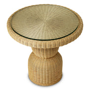 Masă dining Tiago, rotundă, ratan natural, cu blat de sticlă