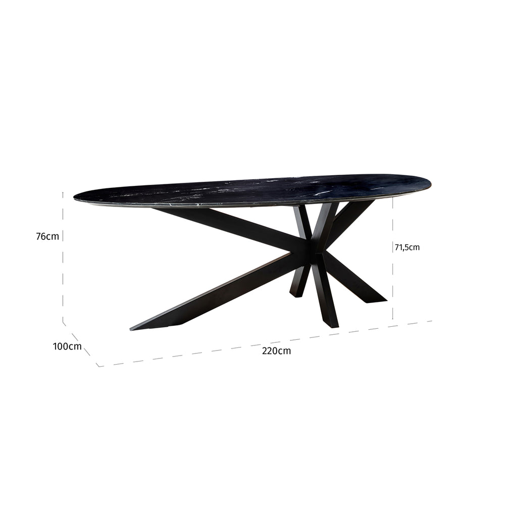 Masă dining Trocadero, negru – desen tehnic cu dimensiuni