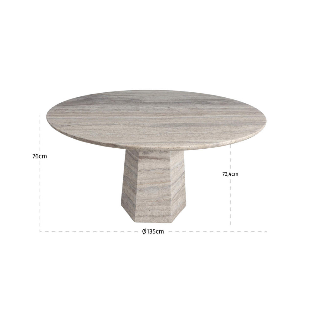 Masă dining Westin, gri, Ø 135 cm – desen tehnic cu dimensiuni