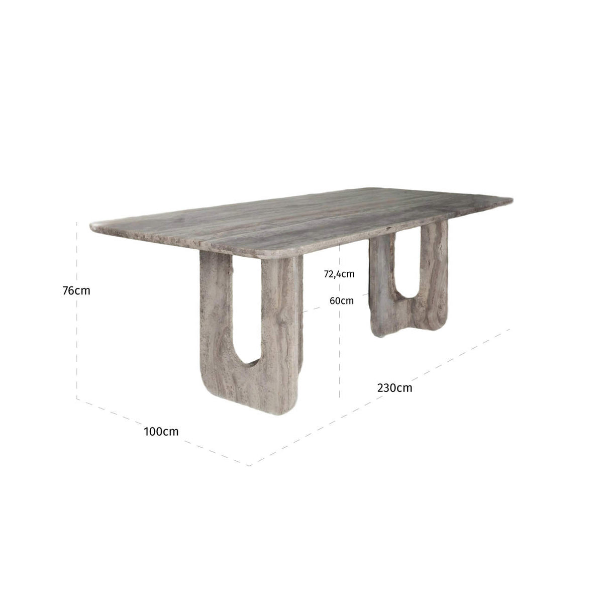 Masă dining Westin, gri, 230 cm – desen tehnic cu dimensiuni
