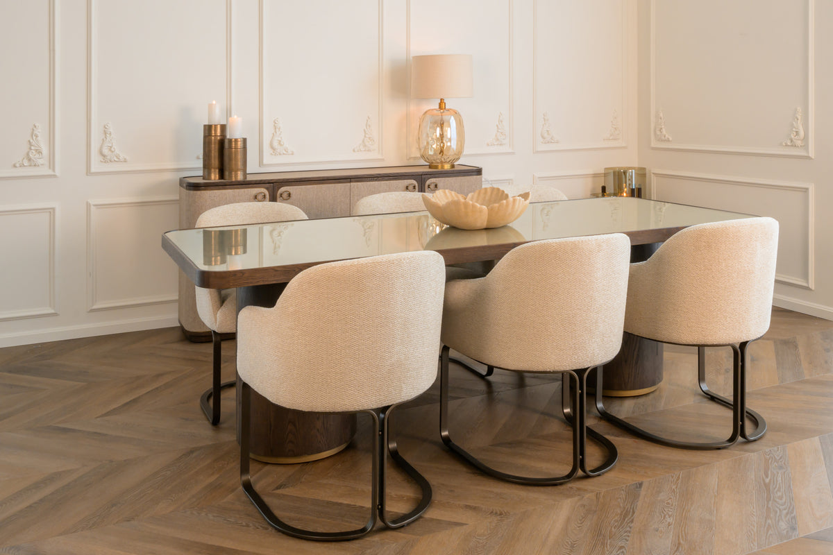 Masă dining Willox, bej, 235 cm, cu sticlă – ambient