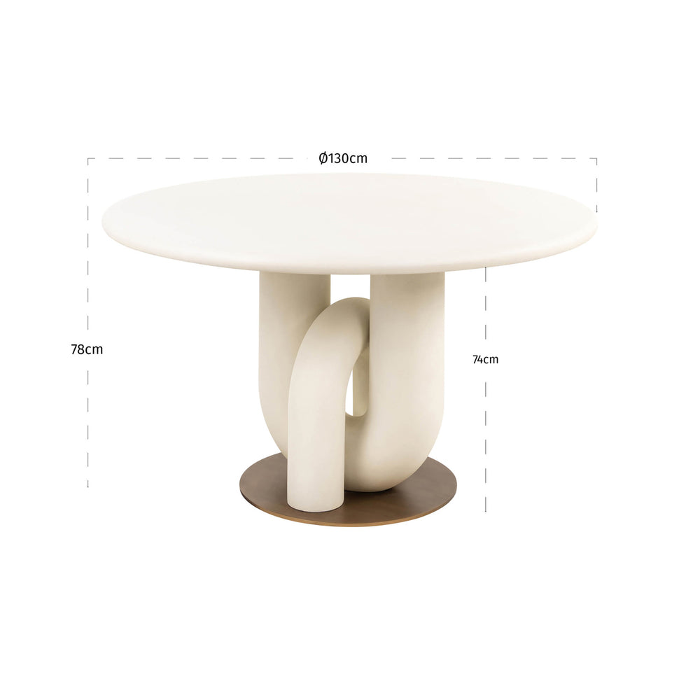 Masă dining Winslow, alb, Ø 135 cm – desen tehnic cu dimensiuni