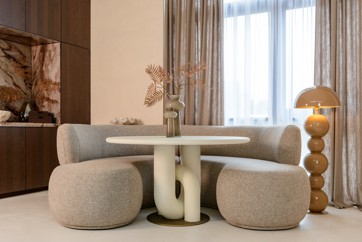 Masă dining Winslow, alb, Ø 135 cm – ambient