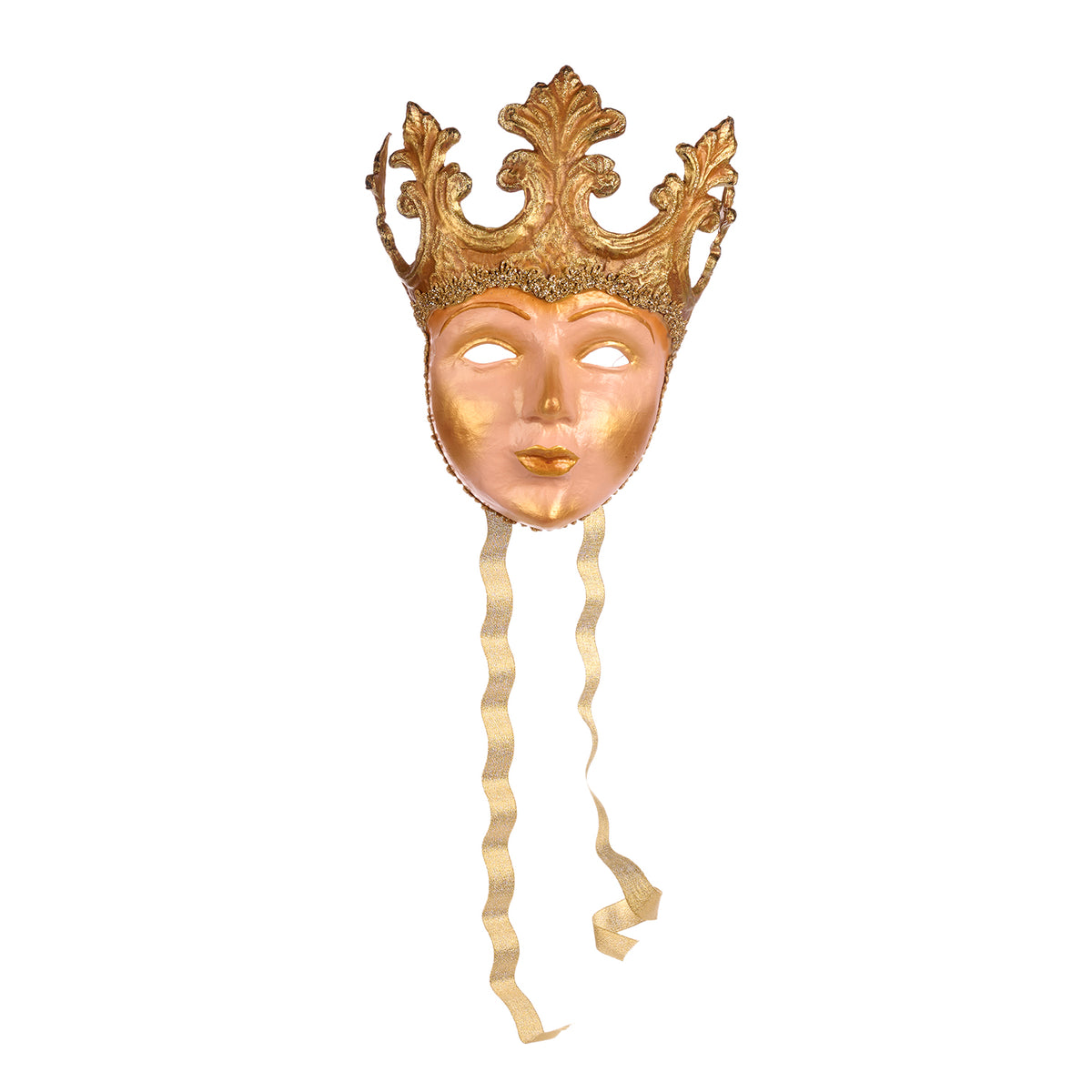 Mască decorativă cu coroană, din papier-mâché, auriu, 34 cm