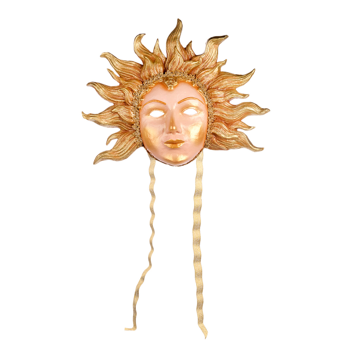 Mască decorativă în formă de soare, din papier-mâché, auriu, 46 cm
