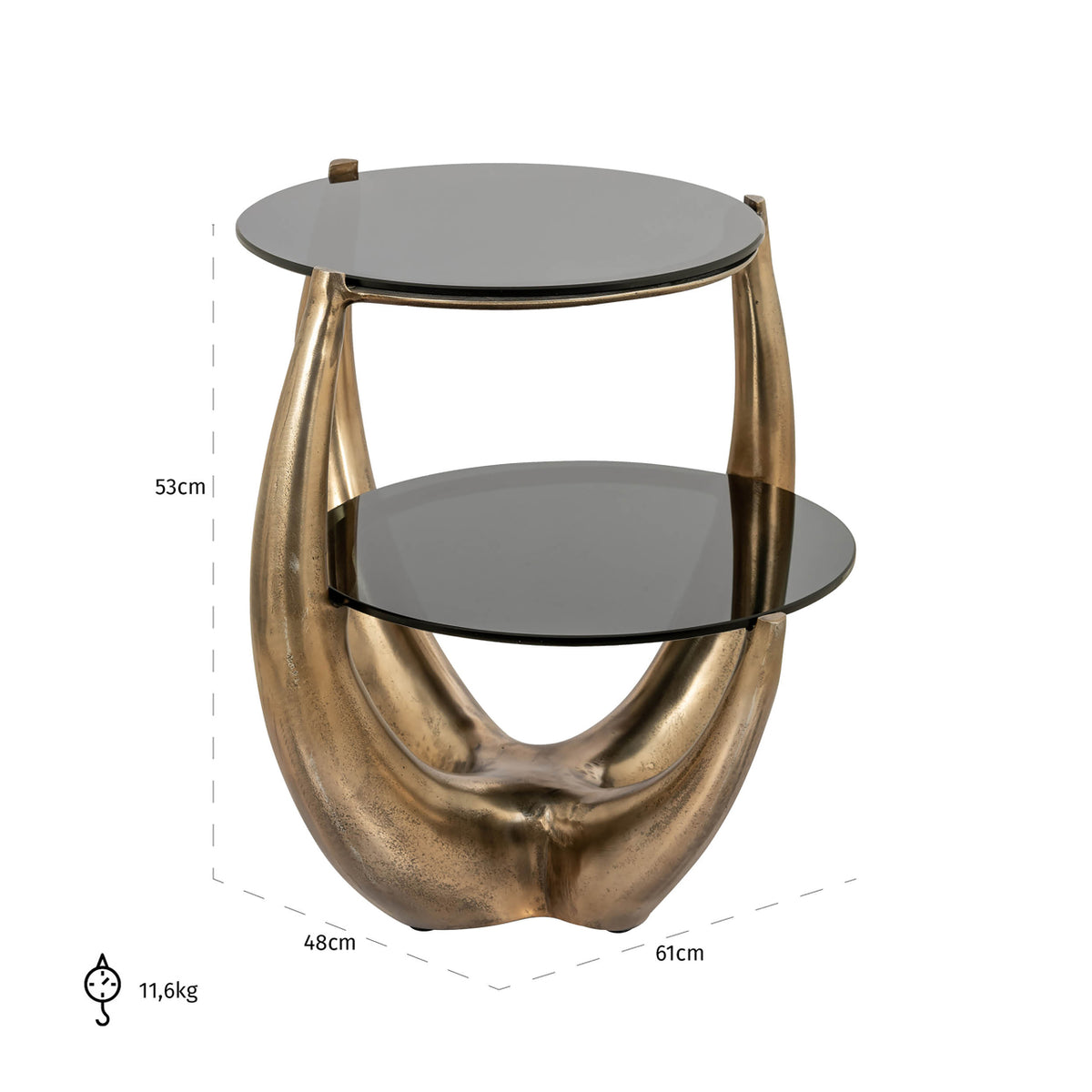 Măsuță auxiliară Aida, auriu – desen tehnic cu dimensiuni