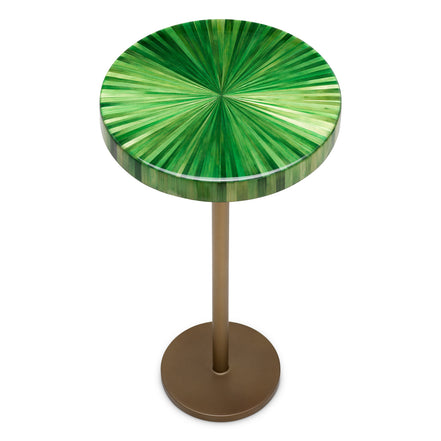 Măsuță auxiliară Albany, finisaj alamă antichizată, marqueterie paie verde