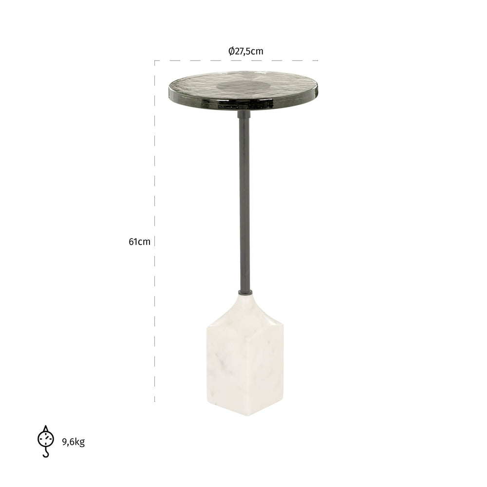 Măsuță auxiliară Aurora, alb, Ø 27 cm – desen tehnic cu dimensiuni