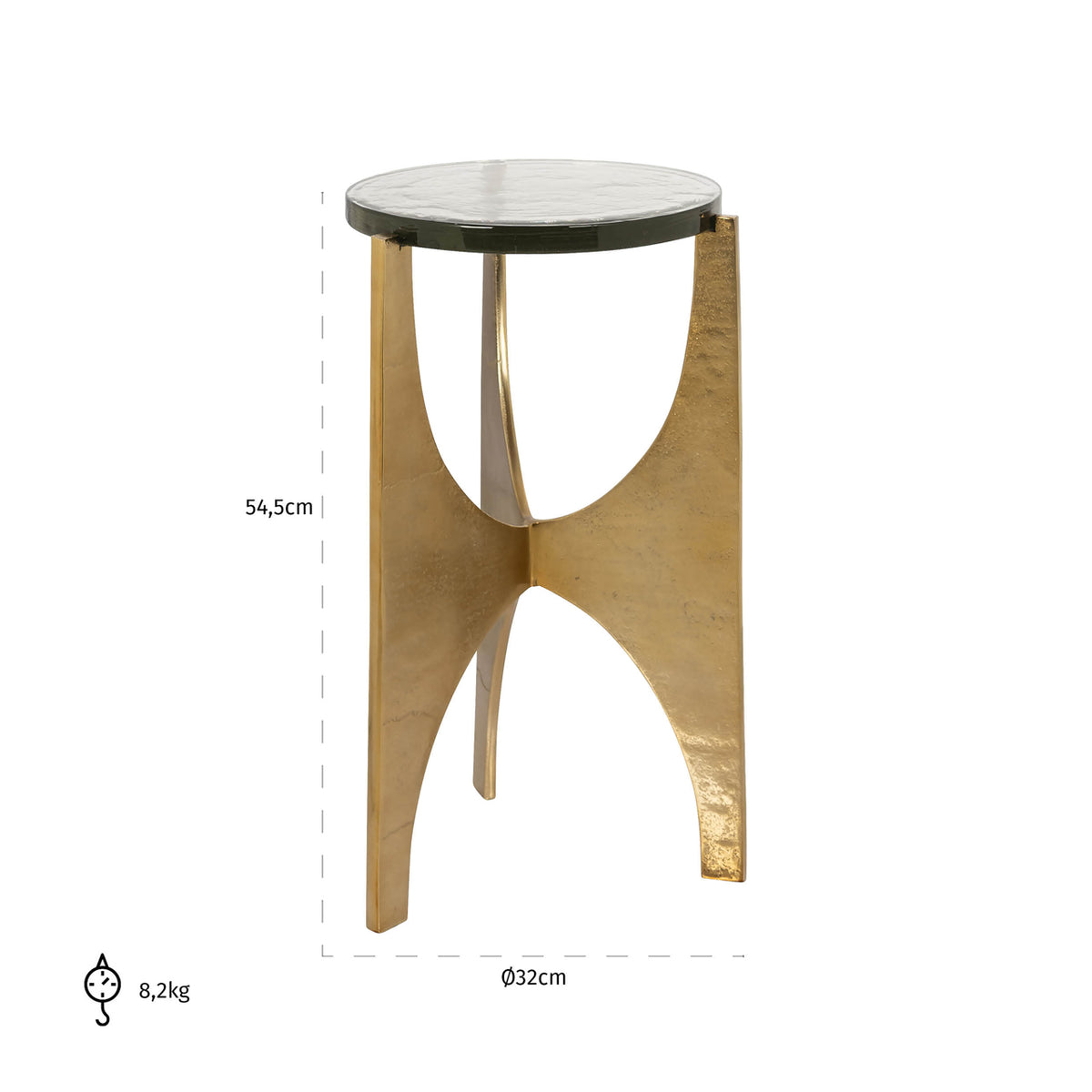 Măsuță auxiliară Avery, auriu – desen tehnic cu dimensiuni