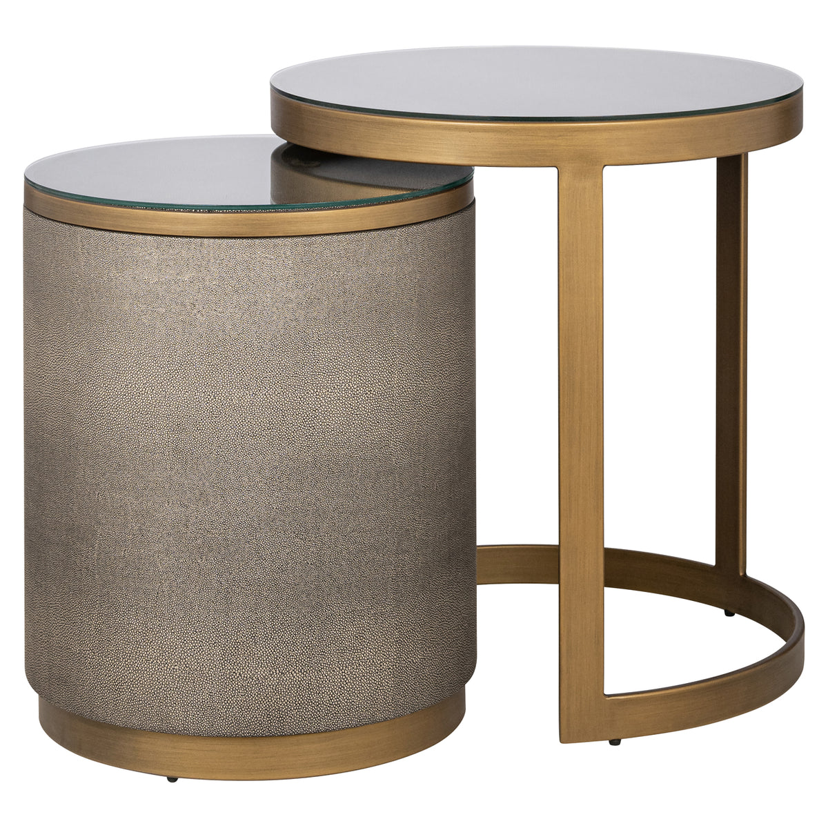 Măsuță auxiliară Bloomville, alamă shagreen, cu sticlă (set de 2)