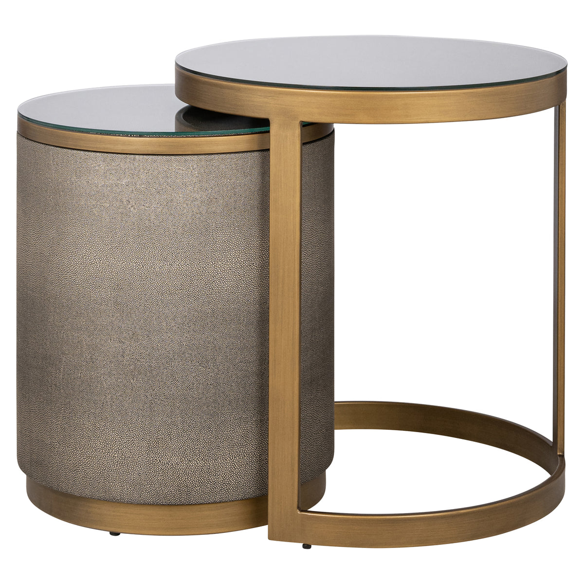 Măsuță auxiliară Bloomville, alamă shagreen, cu sticlă (set de 2)