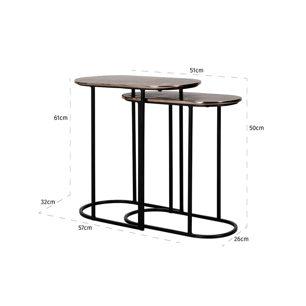 Măsuță auxiliară Chandon, auriu champagne (set de 2) – desen tehnic cu dimensiuni