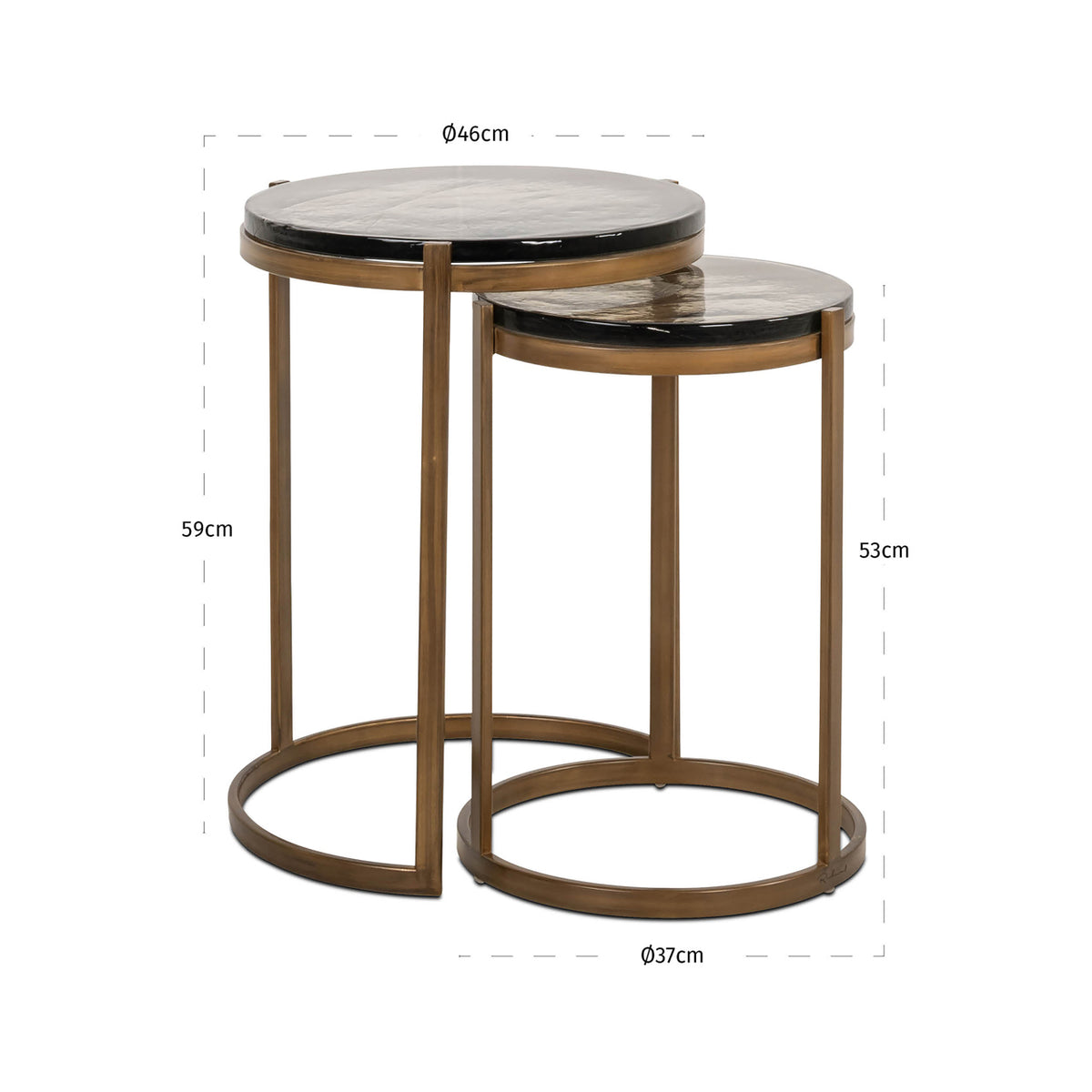 Măsuță auxiliară Cleo, auriu (set de 2) – desen tehnic cu dimensiuni