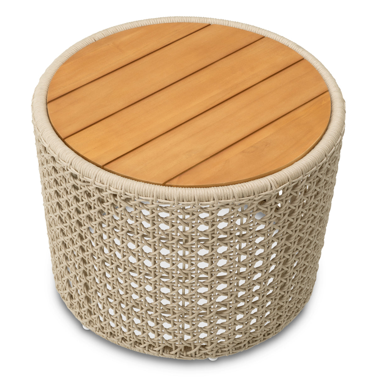 Măsuță auxiliară de exterior Trinity, împletitură crem, tec natural