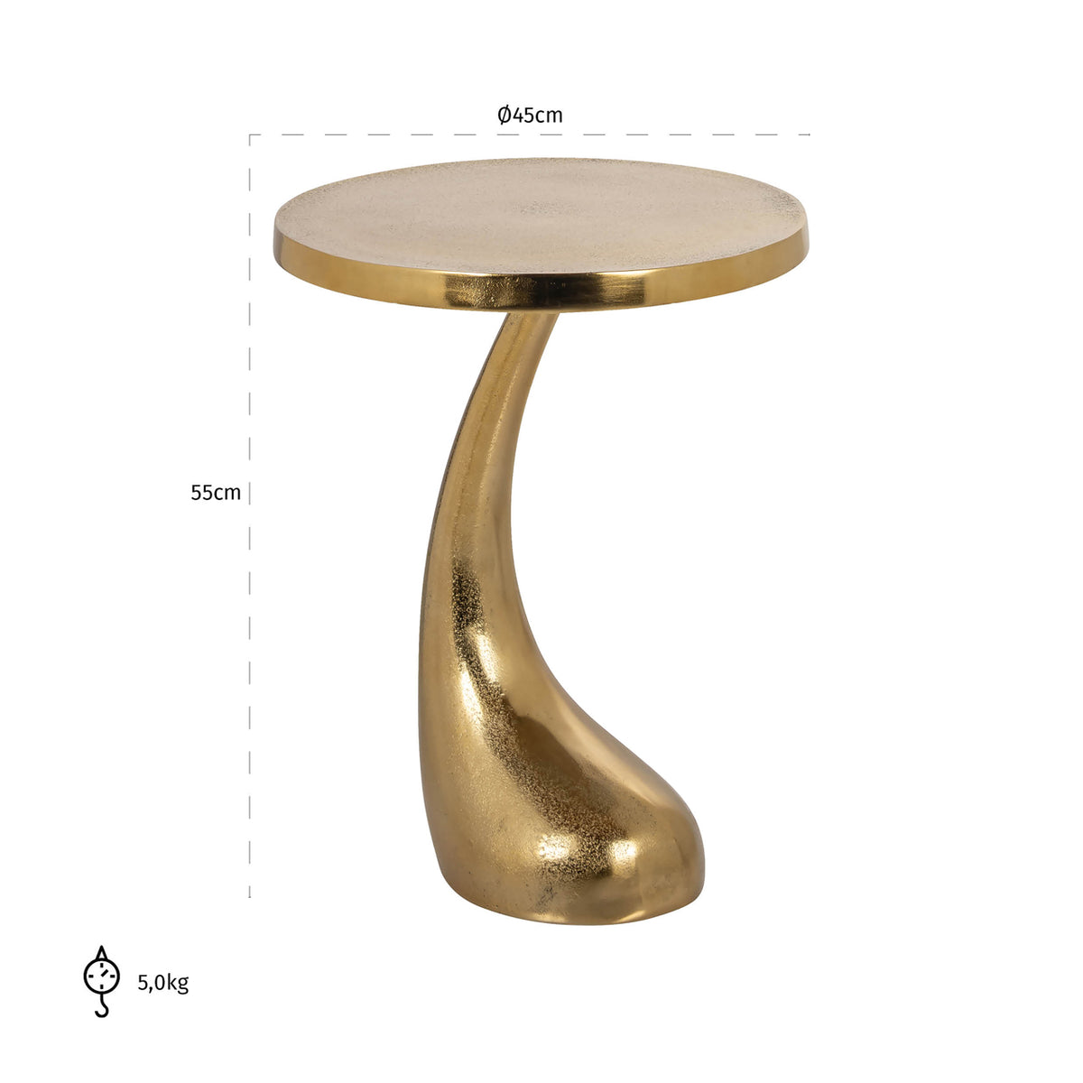 Măsuță auxiliară Dolphin, auriu – desen tehnic cu dimensiuni