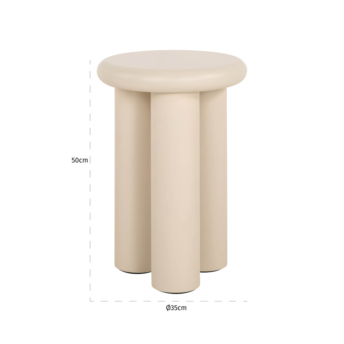 Măsuță auxiliară Elbaz, bej, Ø 35 cm – desen tehnic cu dimensiuni