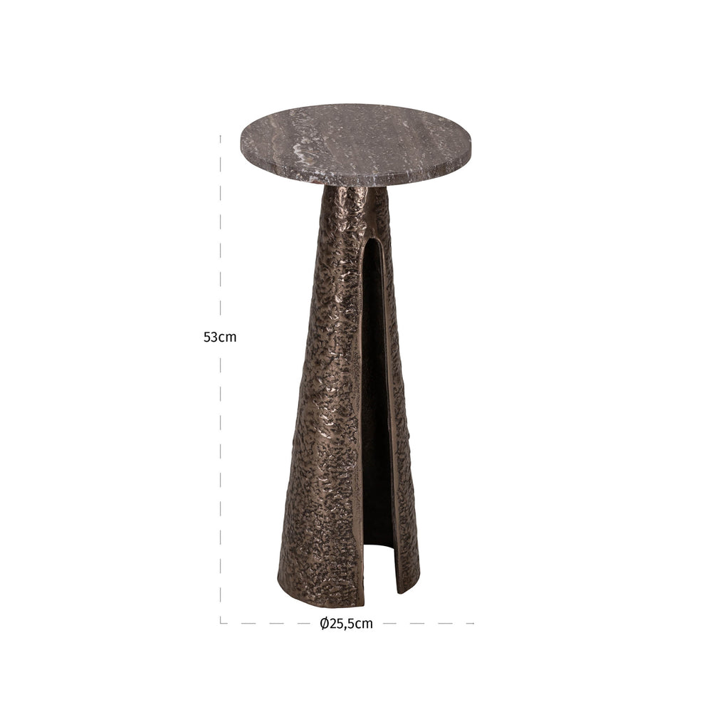 Măsuță auxiliară Eldora, bronz, Ø 25 cm – desen tehnic cu dimensiuni