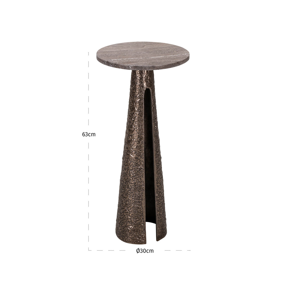 Măsuță auxiliară Eldora, bronz, Ø 30 cm – desen tehnic cu dimensiuni