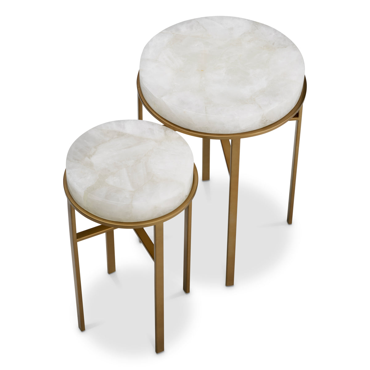 Măsuță auxiliară Hoxton, finisaj alamă vintage, cristal de rocă, set de 2