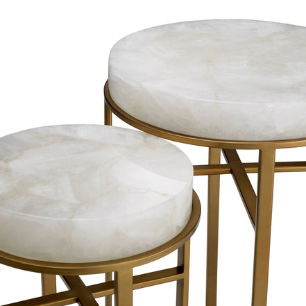 Măsuță auxiliară Hoxton, finisaj alamă vintage, cristal de rocă, set de 2