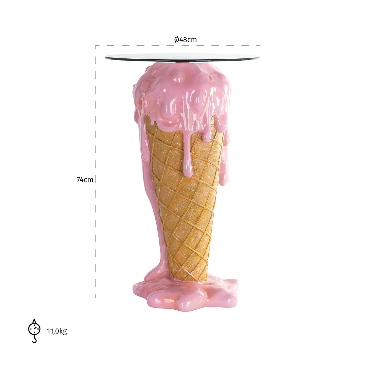 Măsuță auxiliară Ice, roz – desen tehnic cu dimensiuni